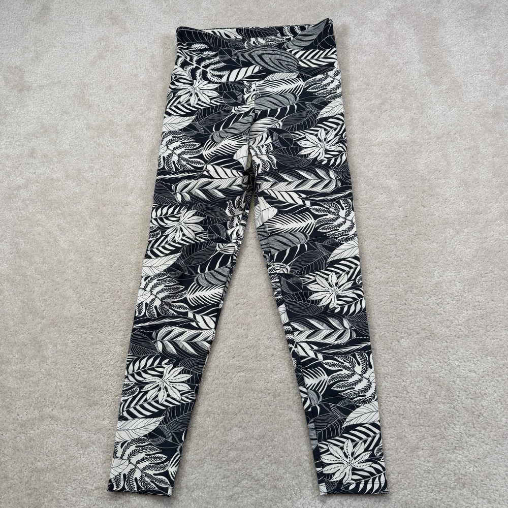 Farm Rio Tropical Print Leggings Womens Medium Navy Cream Leaf Print